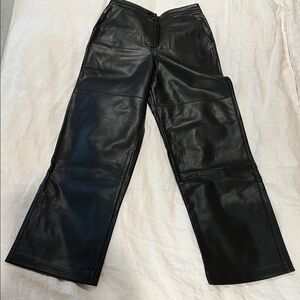 OAK + FORT Black Straight Leg Leather Pants